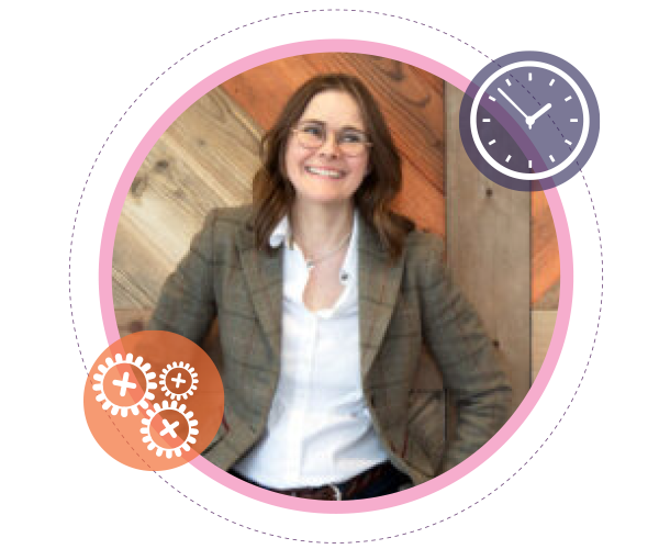 A brightly coloured icon of Amanda Dantuma highlighting her time as a Design Manager. The icons surrounding the image emphasis these skills.