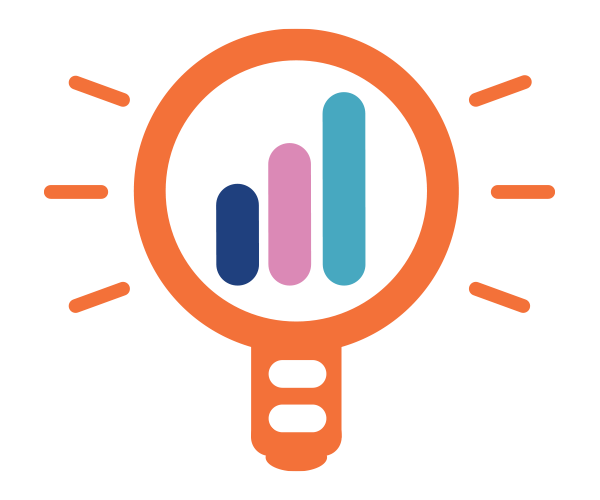 A graphic icon in the design of a lightbulb with a bar chart placed inside. Uses to highlight one of the services provided by Amanda Dantuma