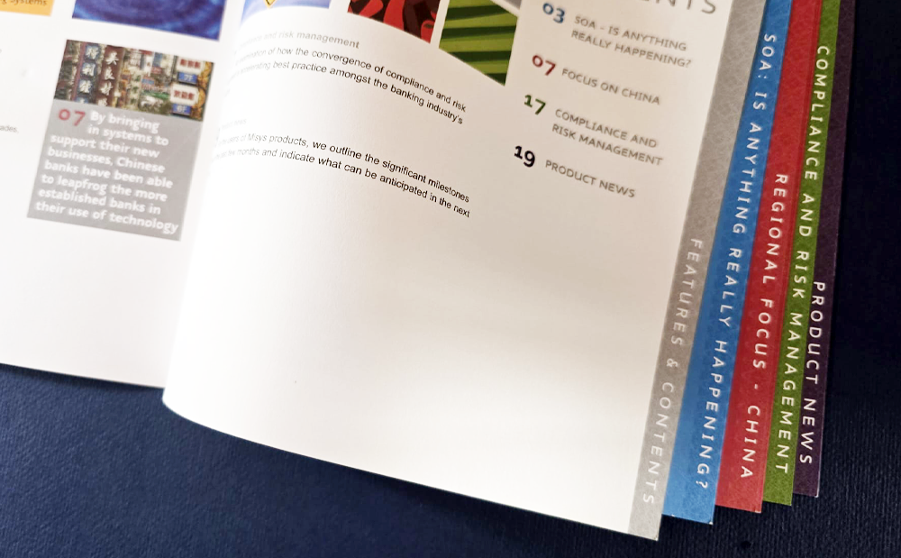 Colour coded page index on Banking Intelligence Newsletter.